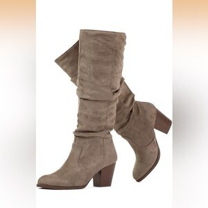Qupid Taupe Suede Heeled Comfy Slouchy  Boots